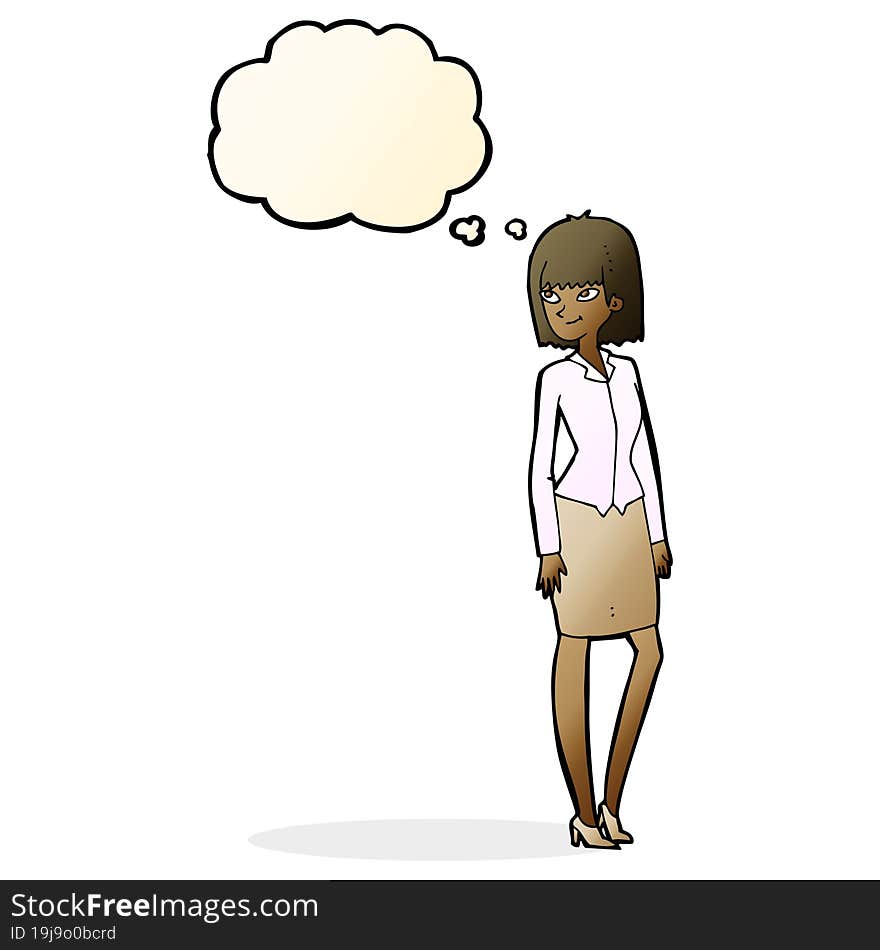 cartoon pretty businesswoman with thought bubble