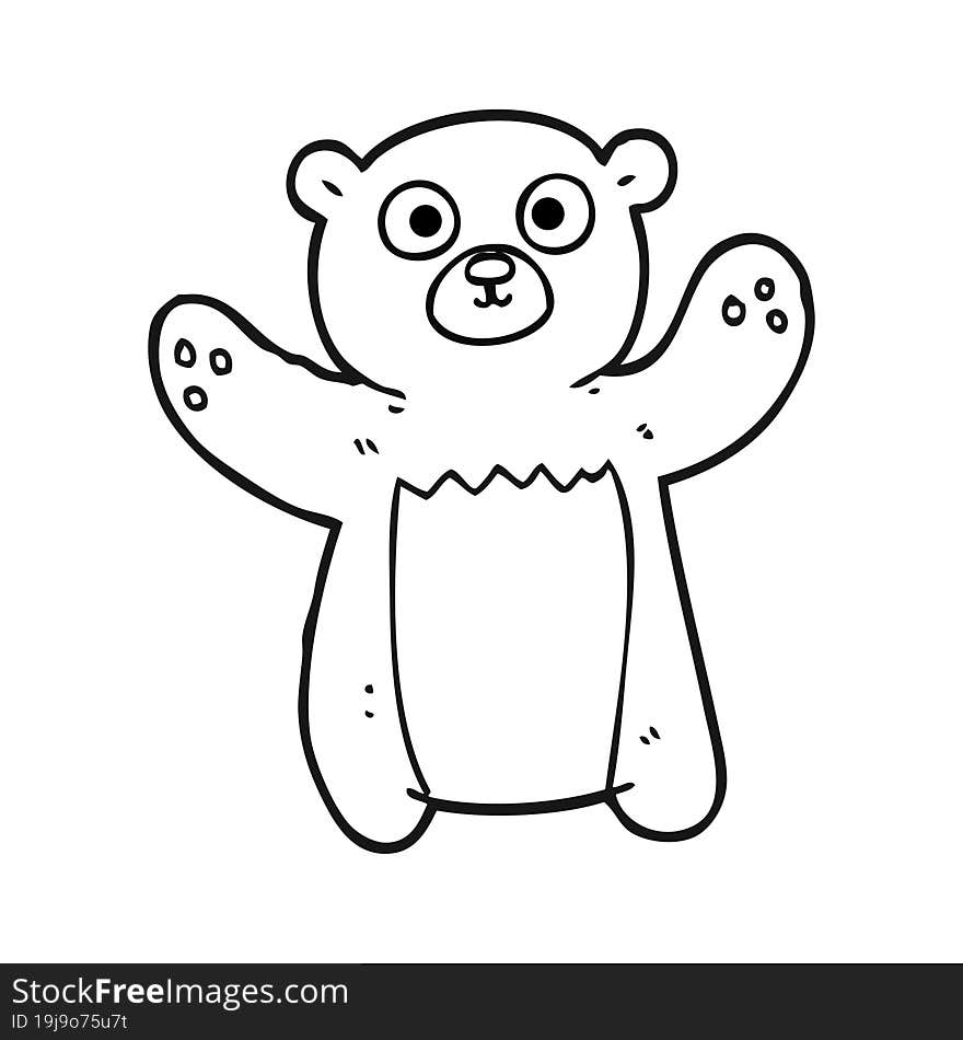 freehand drawn black and white cartoon teddy bear