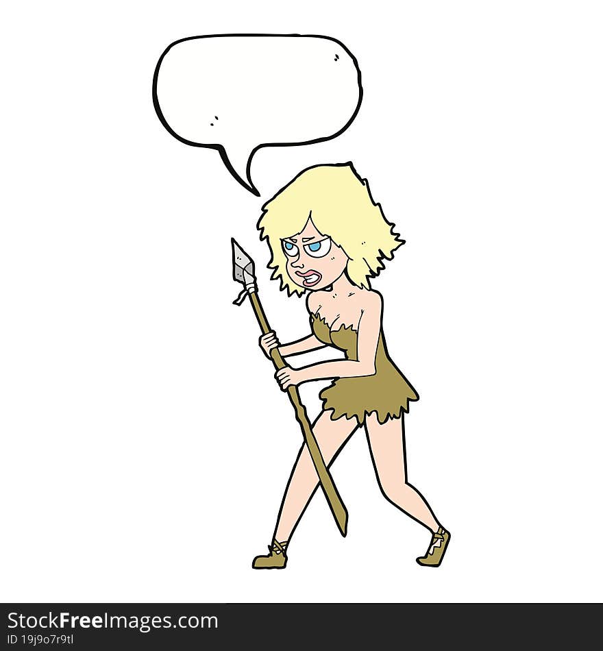 Cartoon Cave Girl With Speech Bubble