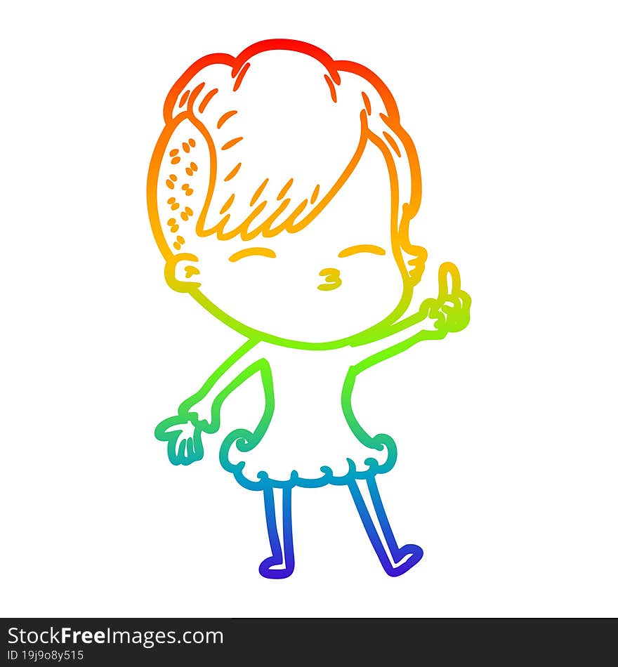 rainbow gradient line drawing cartoon squinting girl