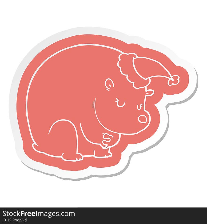 Cute Cartoon  Sticker Of A Polar Bear Wearing Santa Hat