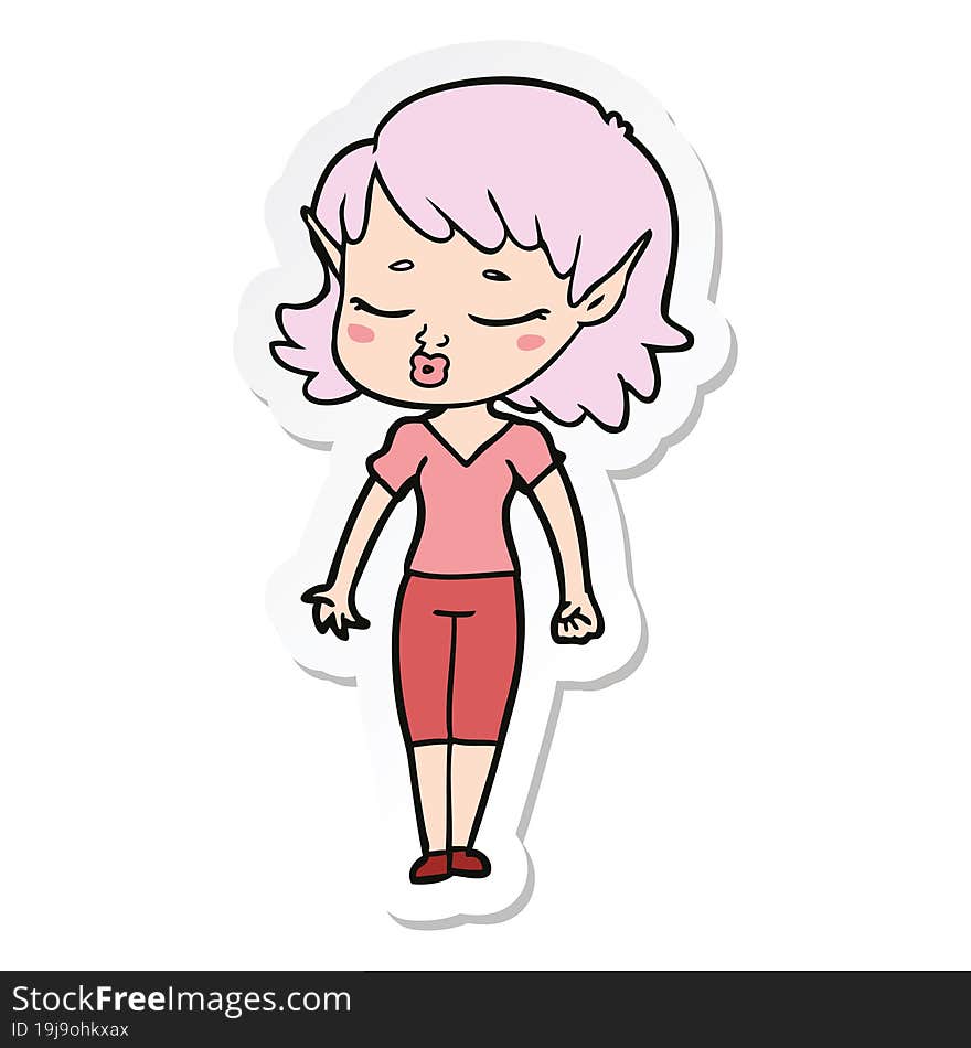 sticker of a pretty cartoon elf girl