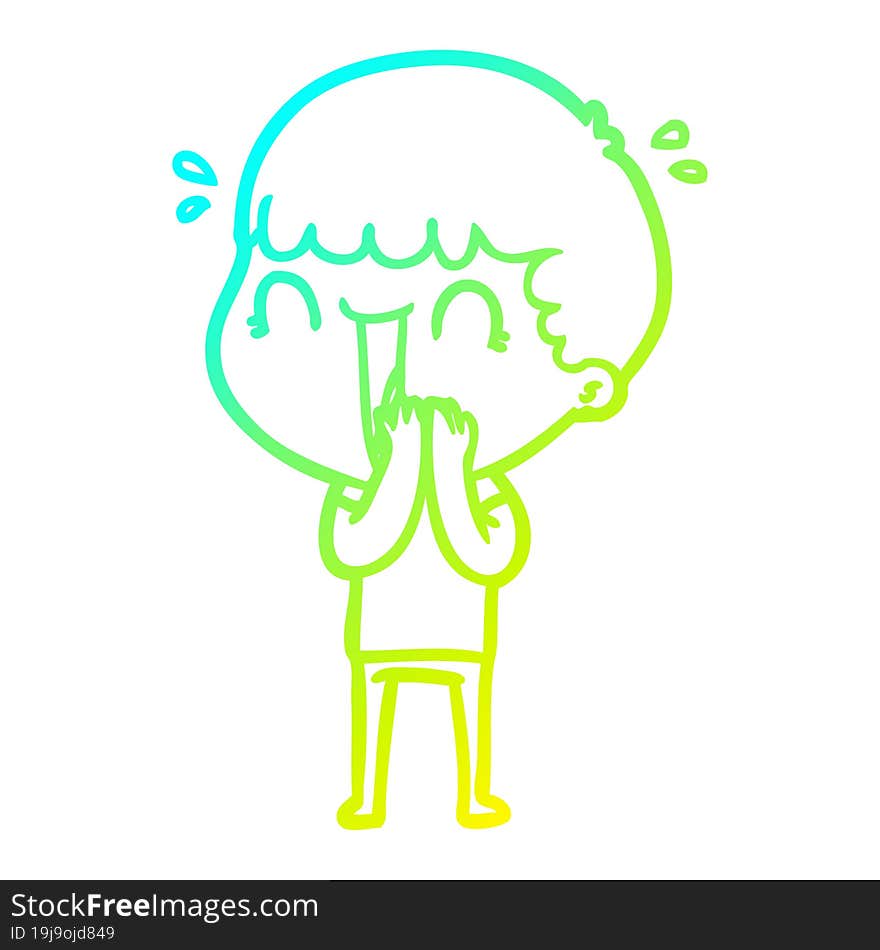 Cold Gradient Line Drawing Laughing Cartoon Man