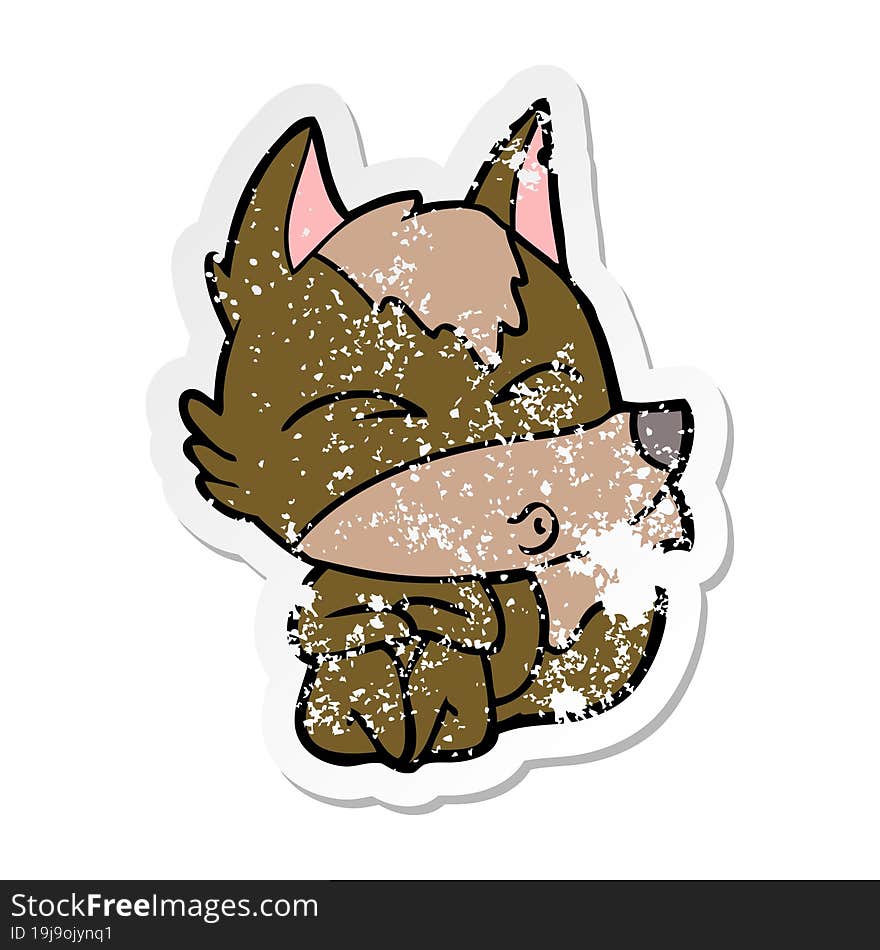 distressed sticker of a cartoon wolf whistling