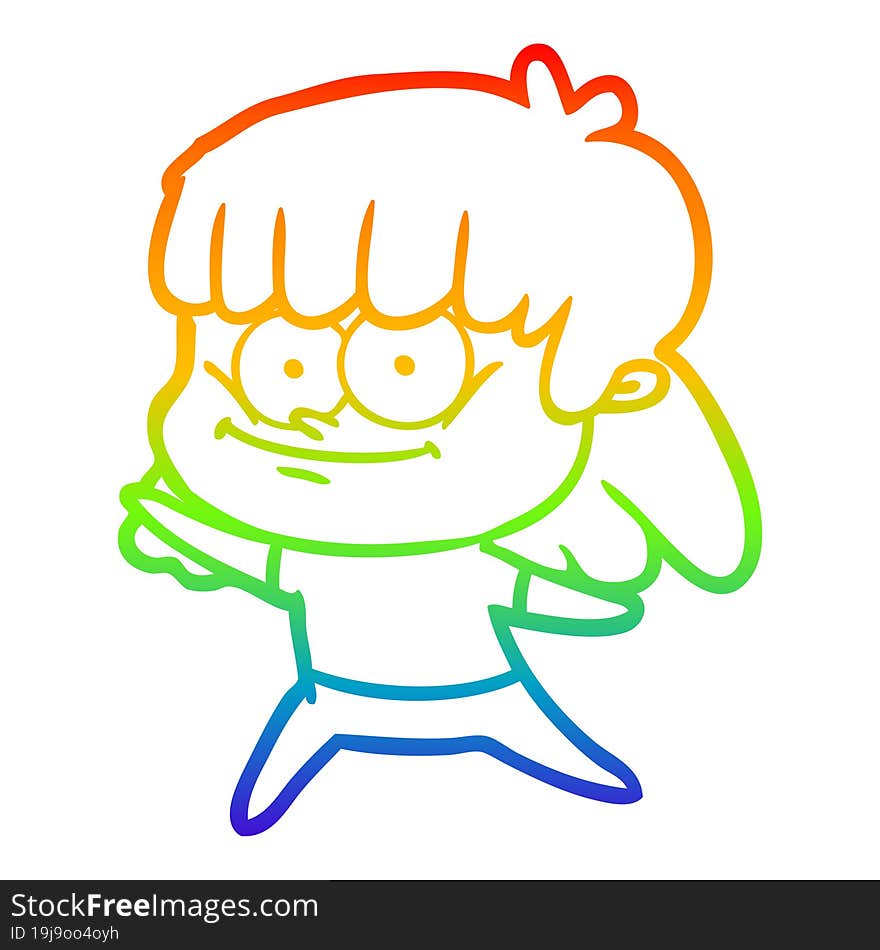 rainbow gradient line drawing cartoon smiling woman