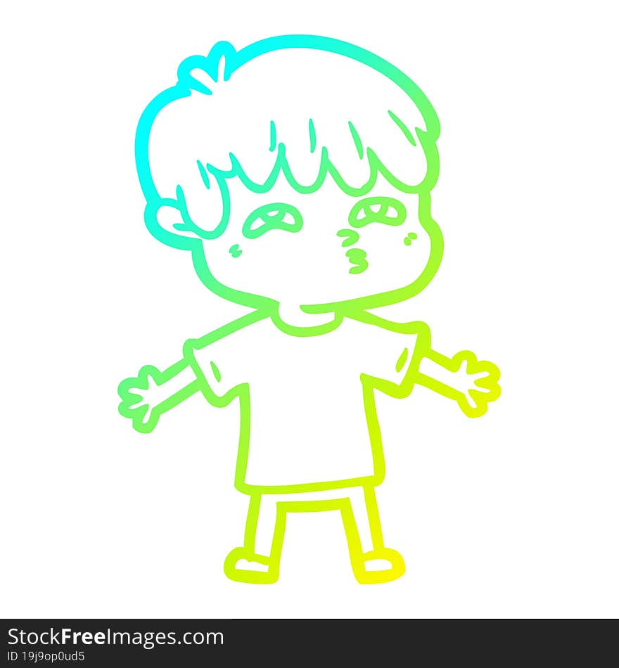 cold gradient line drawing cartoon man confused