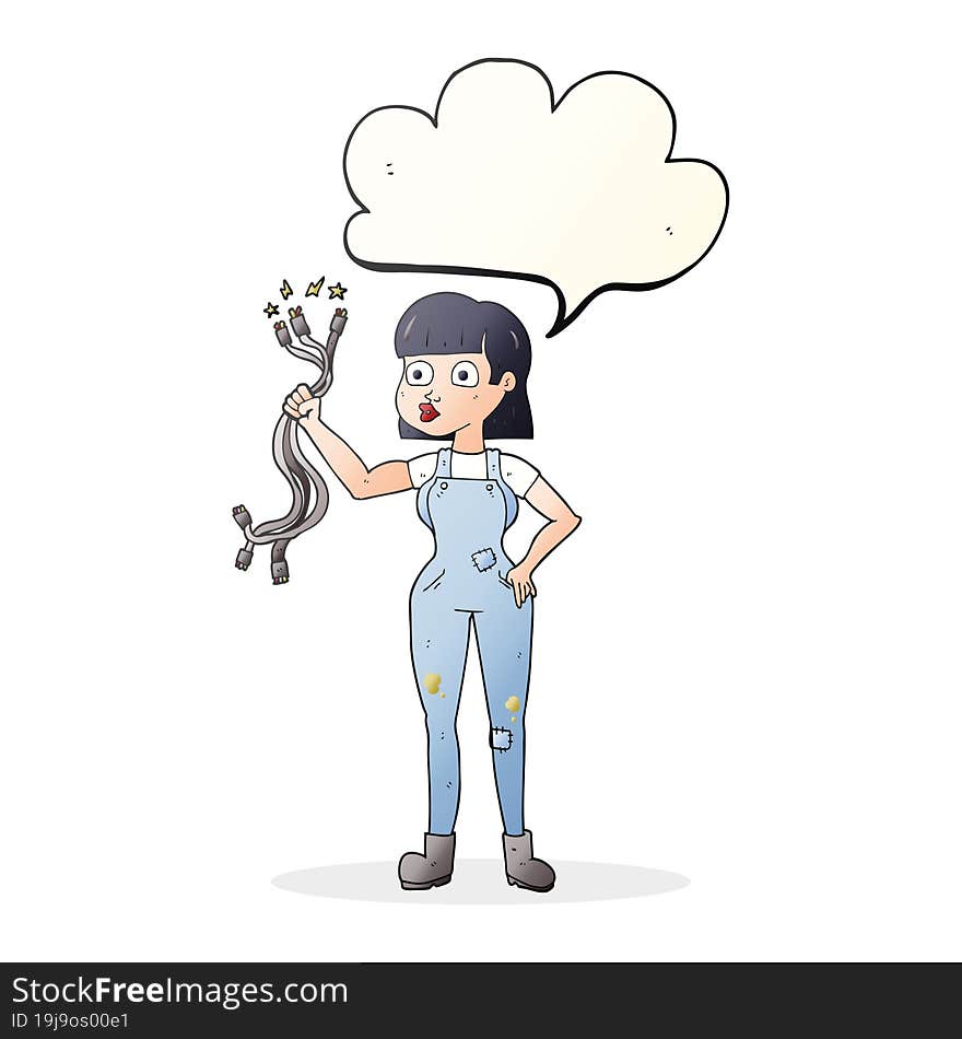 speech bubble cartoon female electrician