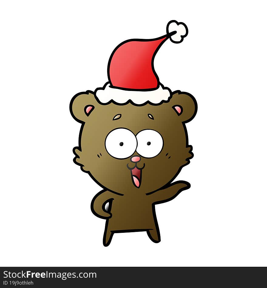 laughing teddy  bear gradient cartoon of a wearing santa hat