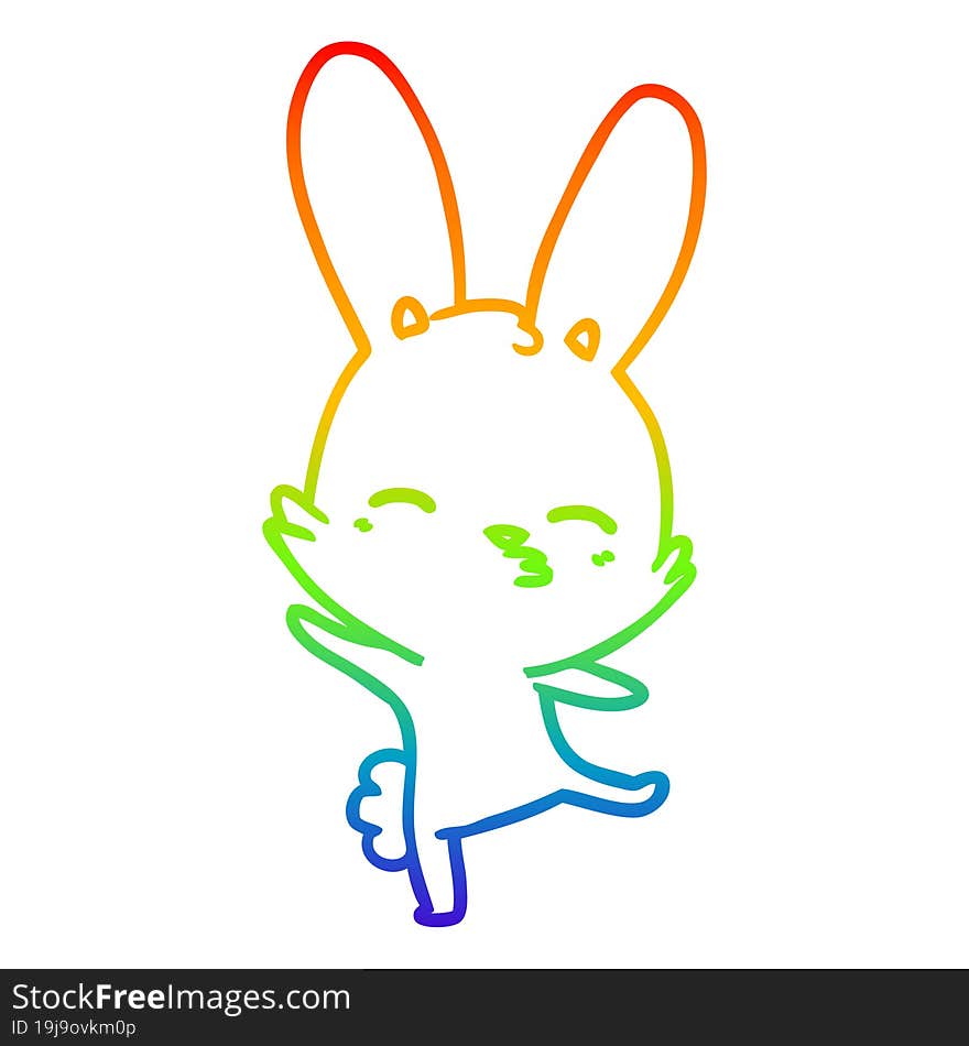 rainbow gradient line drawing of a curious bunny cartoon