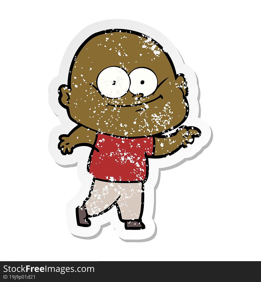 Distressed Sticker Of A Cartoon Bald Man Staring