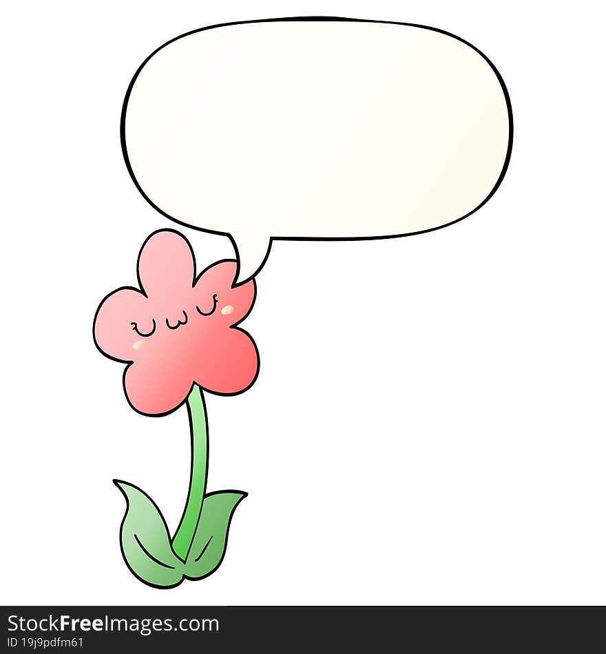 cartoon flower and speech bubble in smooth gradient style