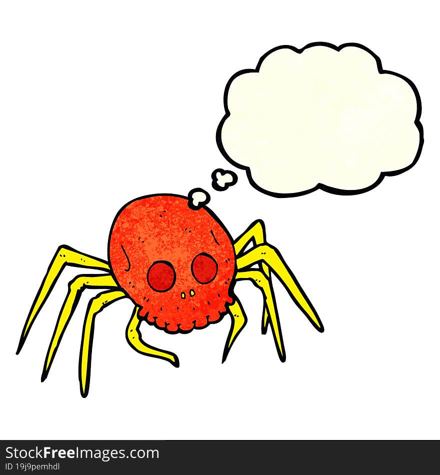 cartoon spooky halloween skull spider with thought bubble