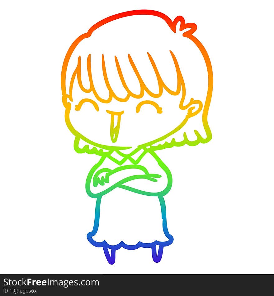 rainbow gradient line drawing of a cartoon woman