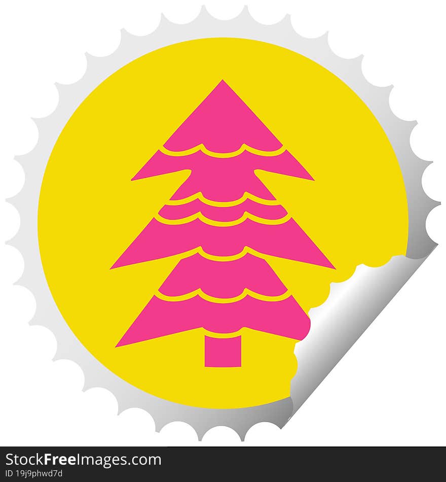 circular peeling sticker cartoon of a snow covered tree