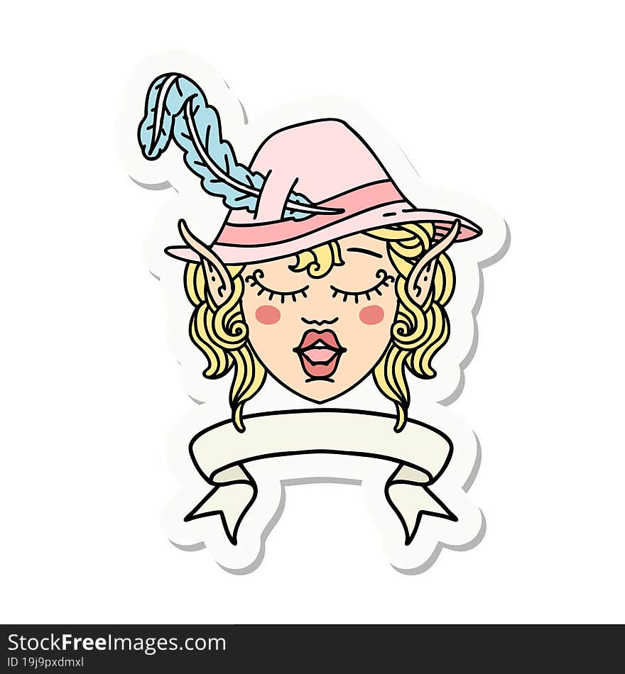 Singing Elf Bard Character Face With Banner Sticker