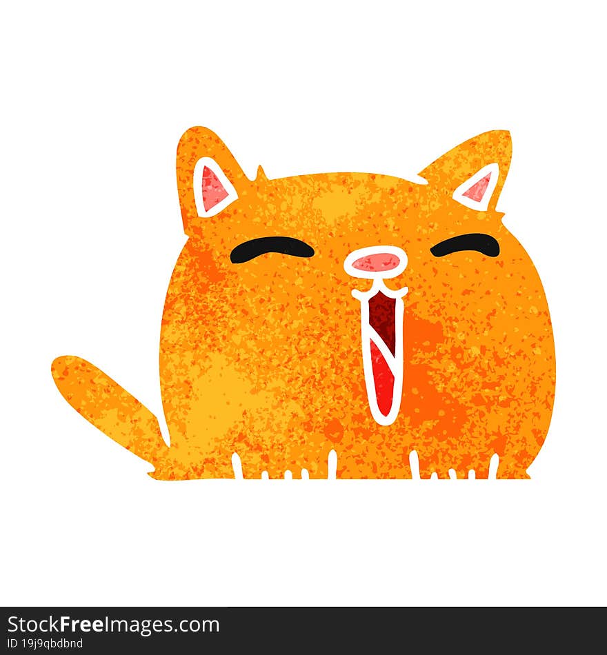 retro cartoon of cute kawaii cat