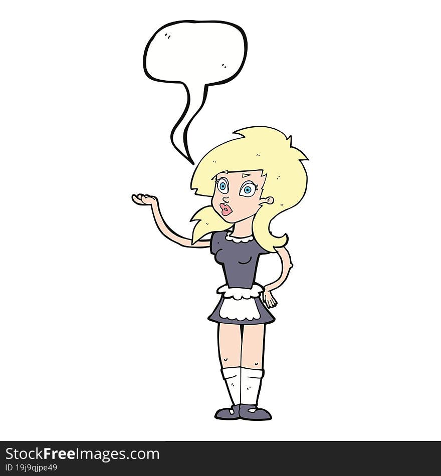 Cartoon Pretty Waitress With Speech Bubble