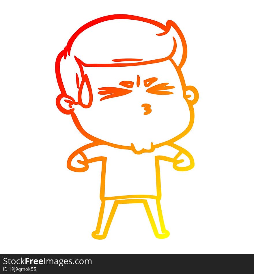 Warm Gradient Line Drawing Cartoon Man Sweating