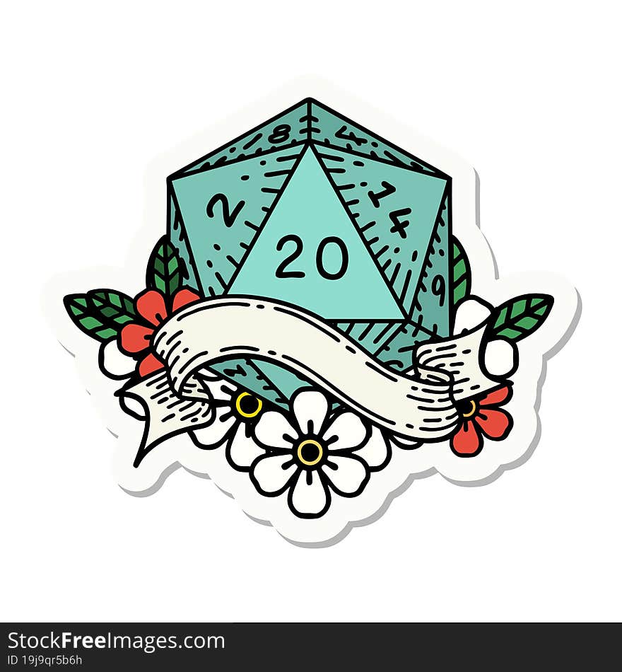 natural twenty D20 dice roll sticker