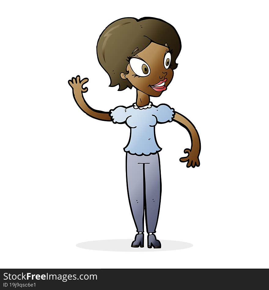 cartoon woman waving