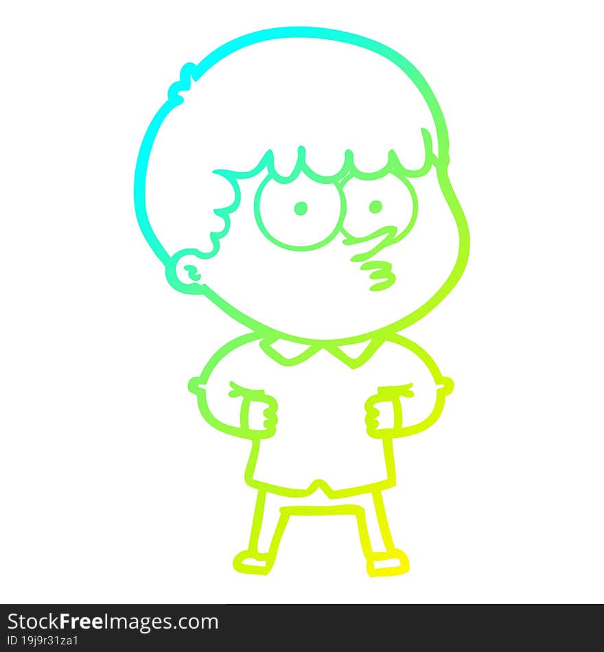 Cold Gradient Line Drawing Cartoon Curious Boy