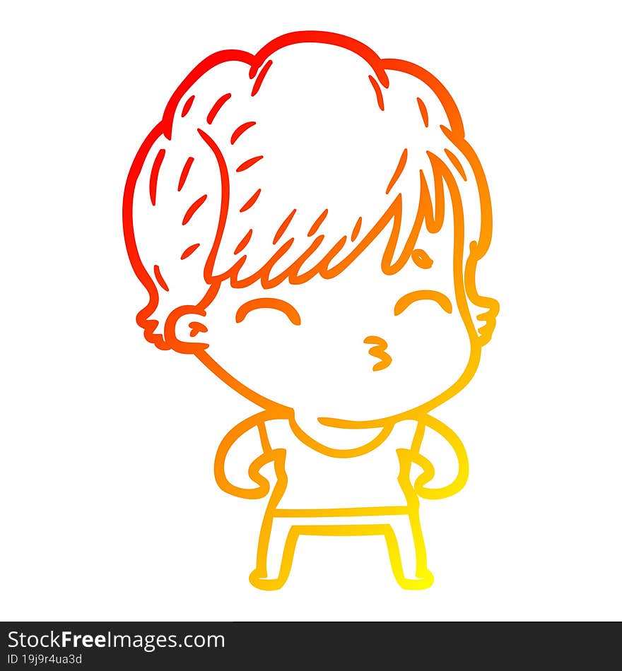 warm gradient line drawing of a cartoon woman thinking