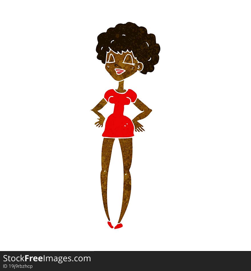 Cartoon Happy Woman With Hands On Hips