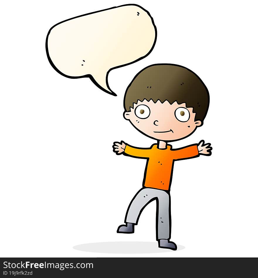 Cartoon Happy Boy With Speech Bubble