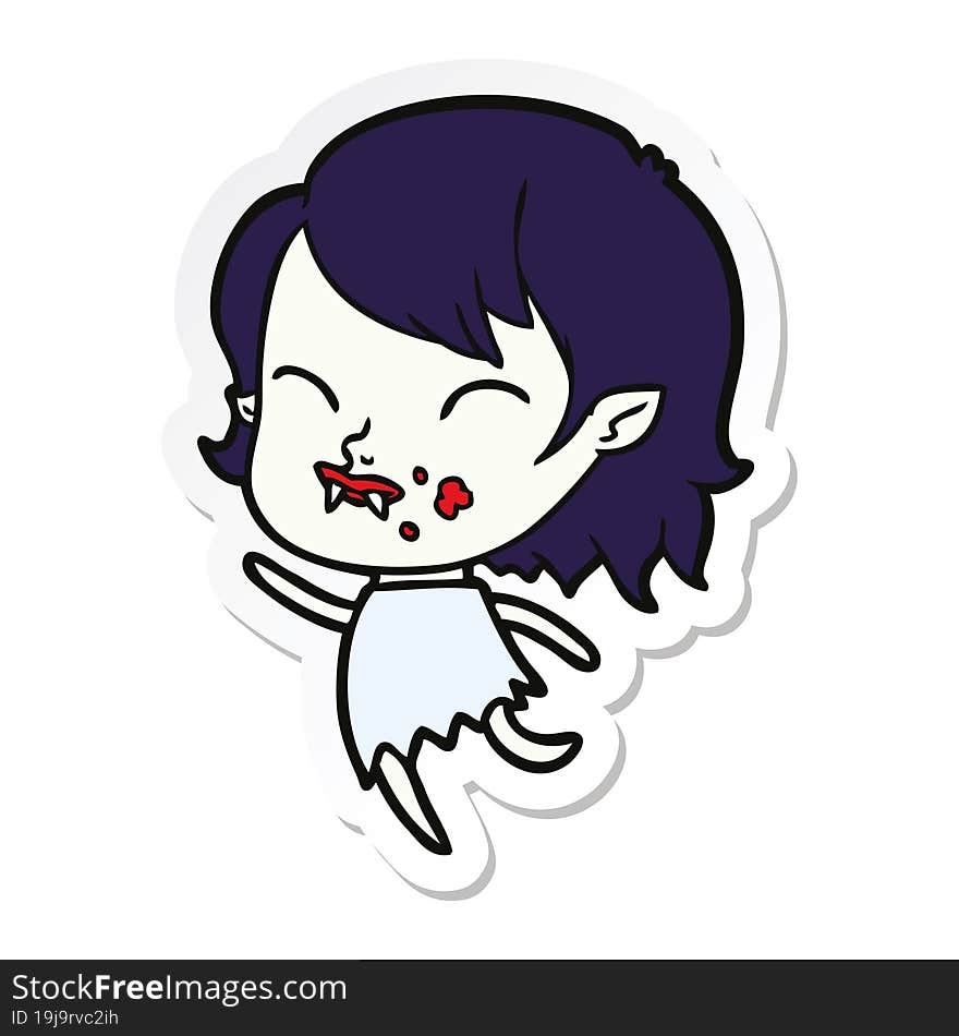 Sticker Of A Cartoon Vampire Girl With Blood On Cheek