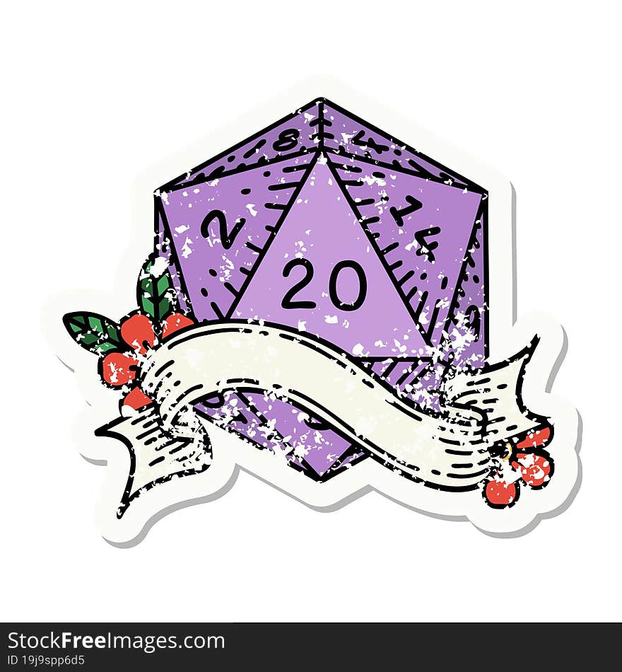 natural twenty D20 dice roll grunge sticker