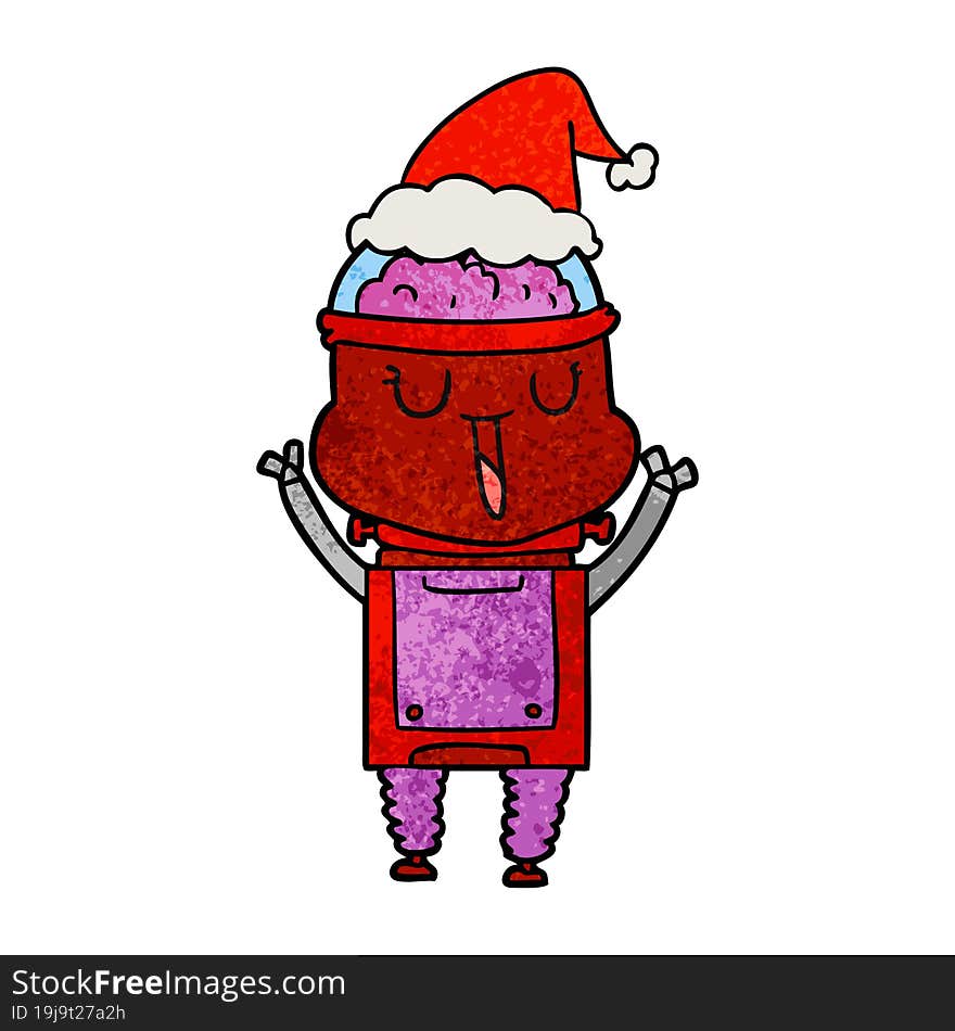 happy textured cartoon of a robot wearing santa hat