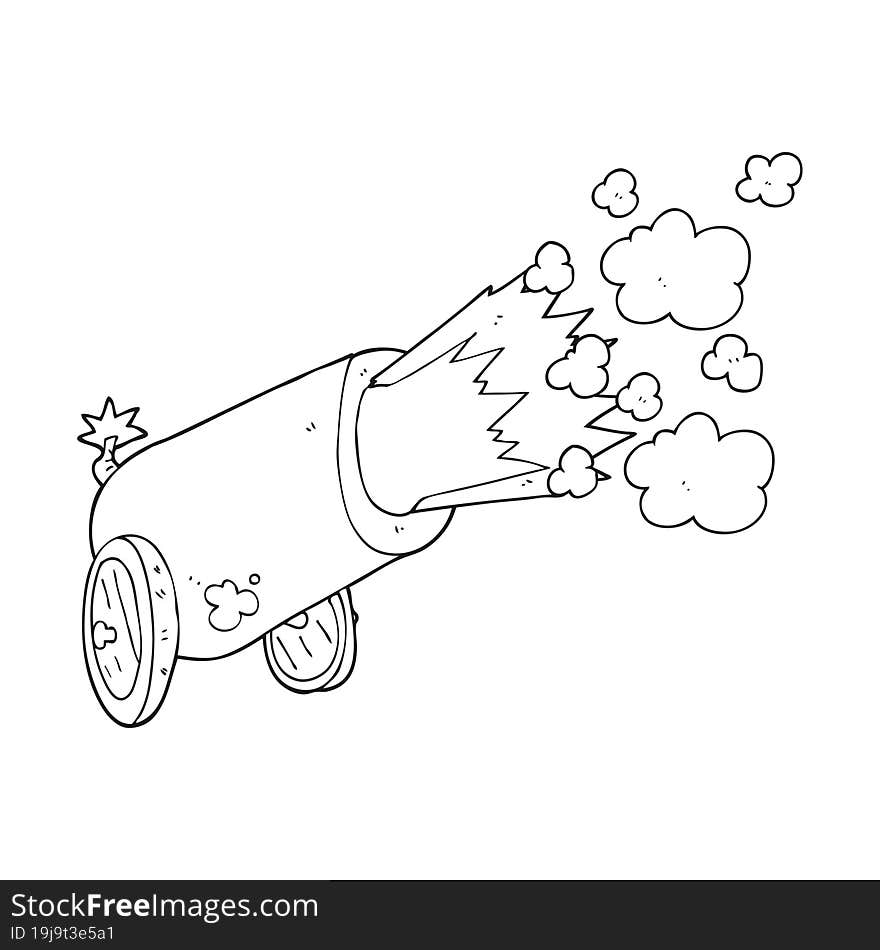 black and white cartoon big cannon firing