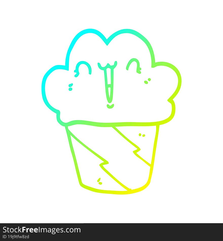 cold gradient line drawing cartoon cupcake with face