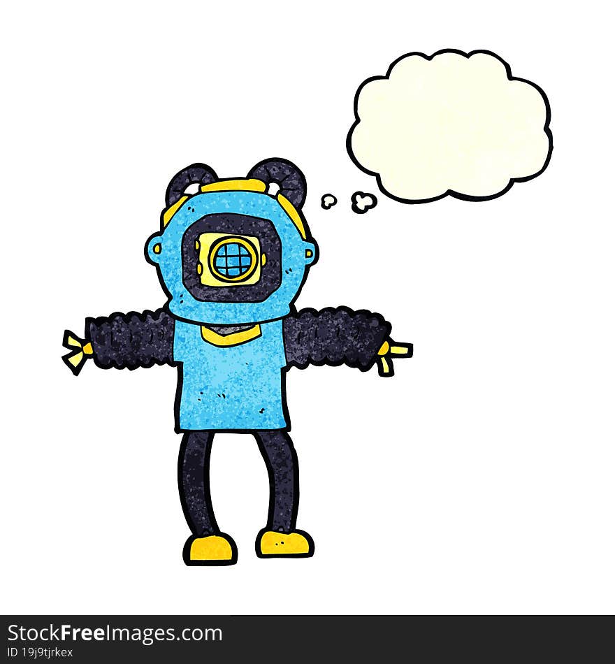 cartoon deep sea diver with thought bubble