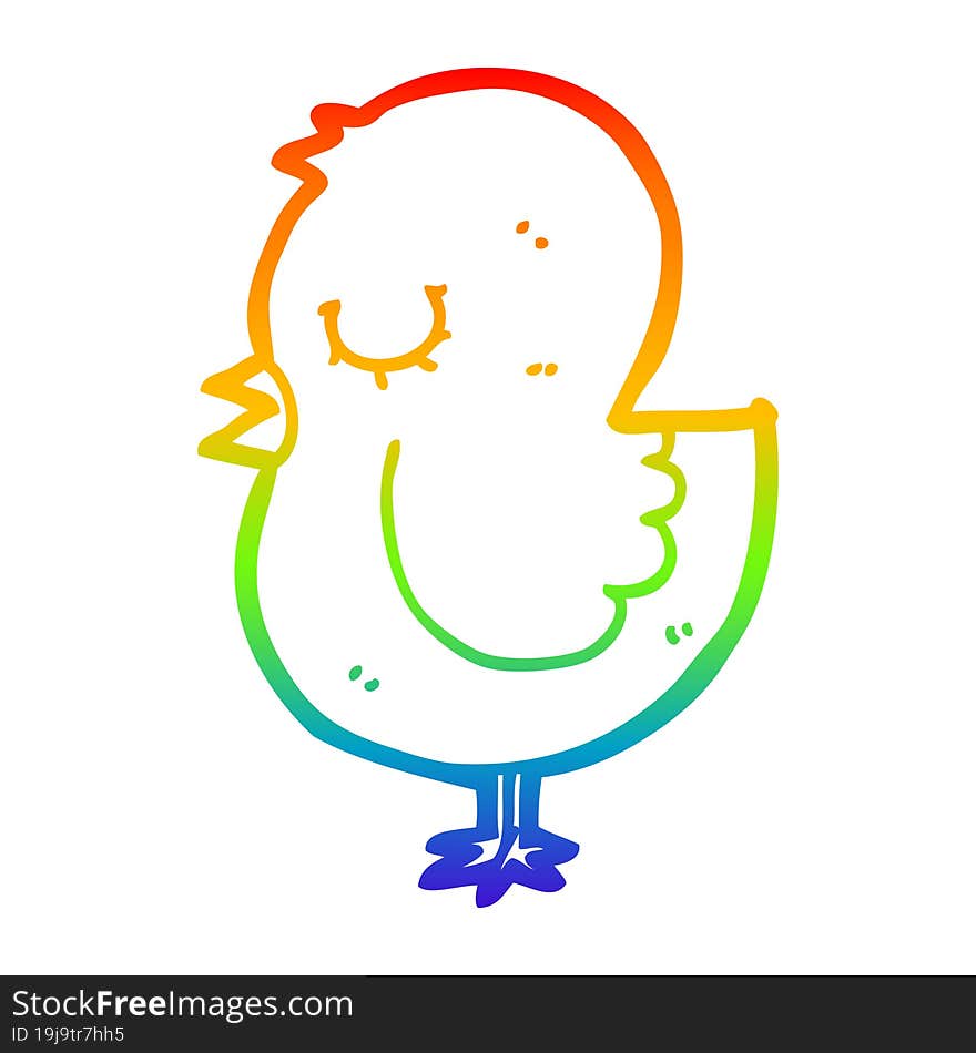 rainbow gradient line drawing of a cartoon bird