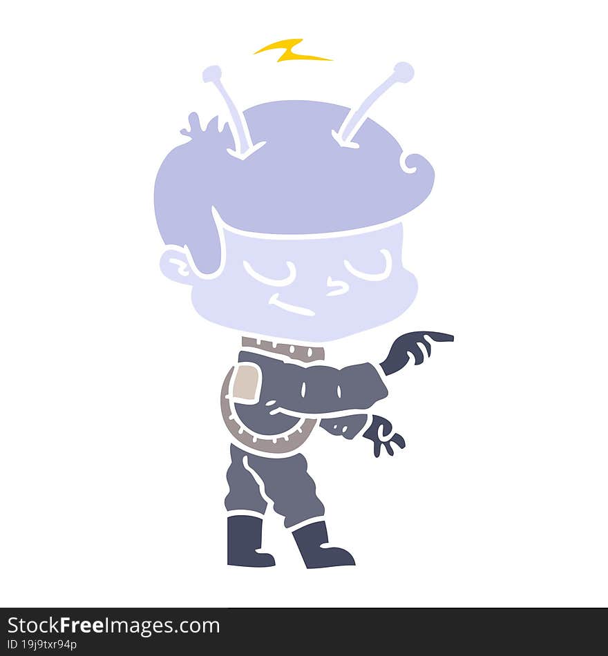 friendly flat color style cartoon spaceman pointing