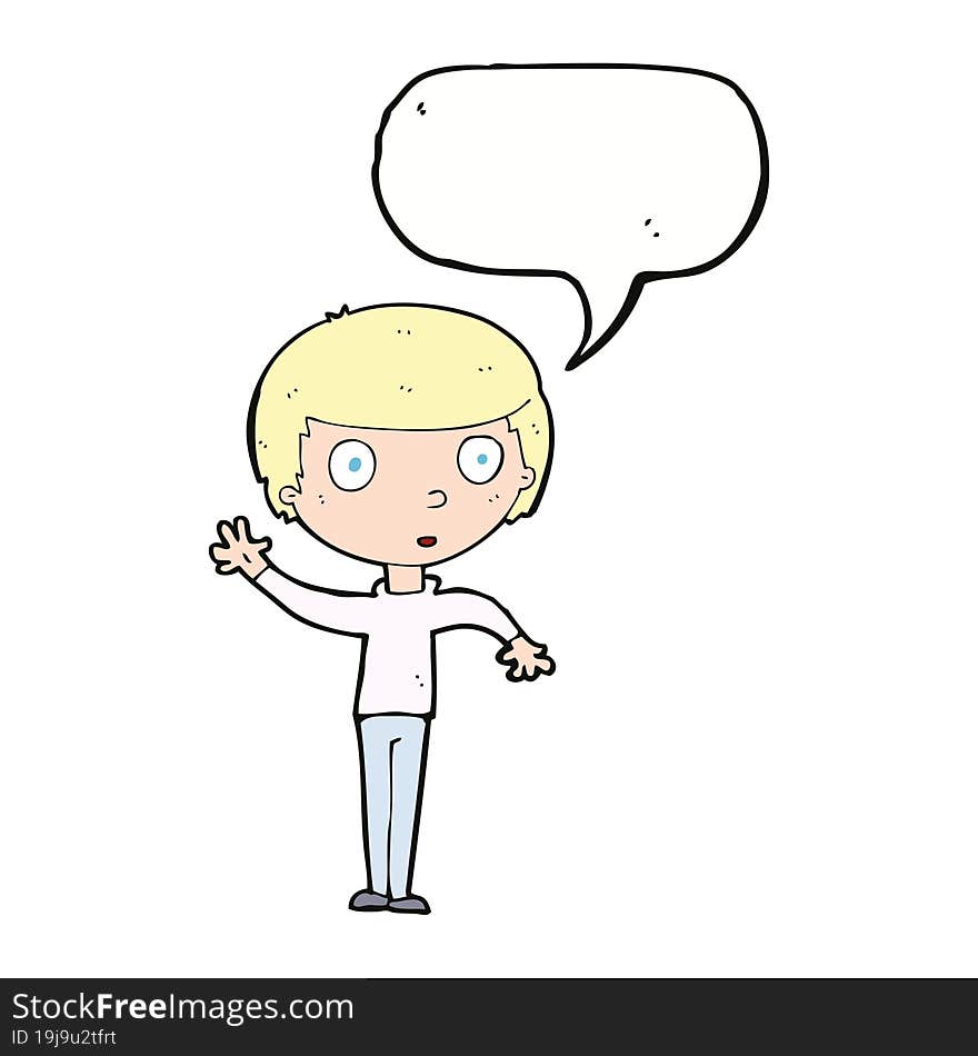 Cartoon Waving Boy With Speech Bubble