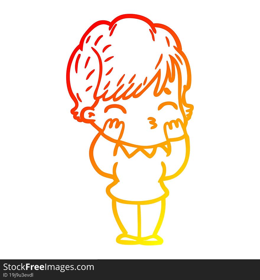 warm gradient line drawing cartoon woman thinking