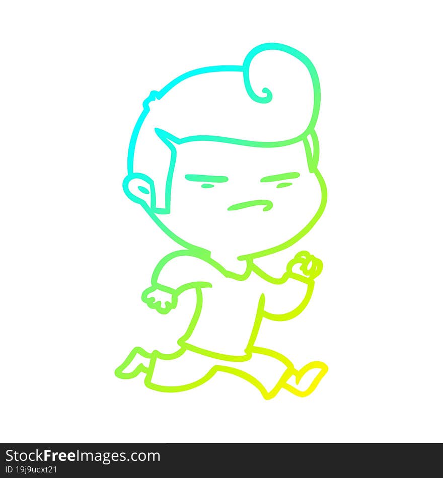 cold gradient line drawing of a cartoon cool guy with fashion hair cut