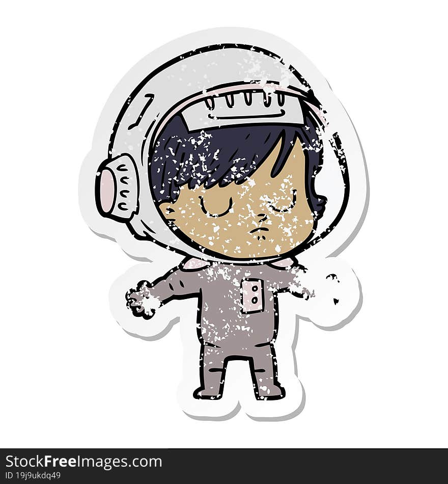 distressed sticker of a cartoon astronaut woman