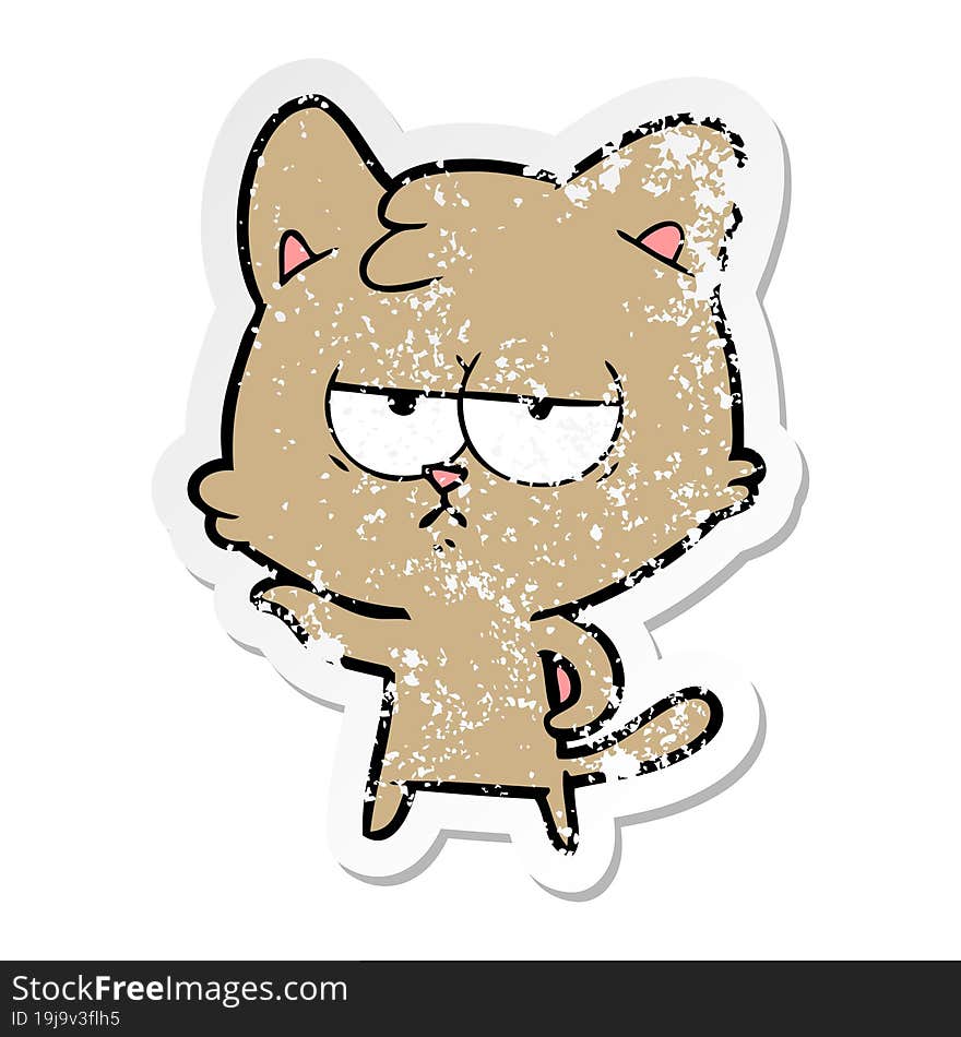 Distressed Sticker Of A Bored Cartoon Cat