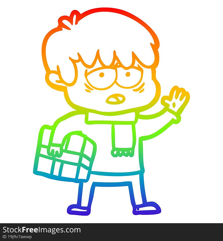 rainbow gradient line drawing cartoon exhausted boy