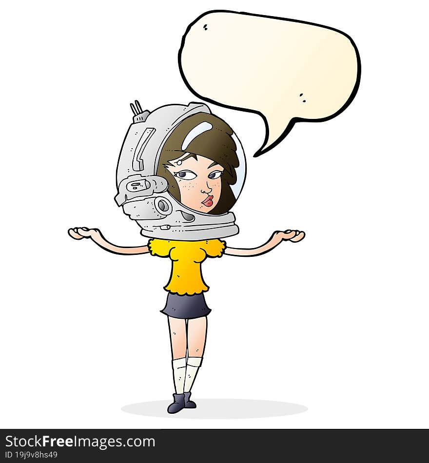 cartoon woman wearing space helmet with speech bubble