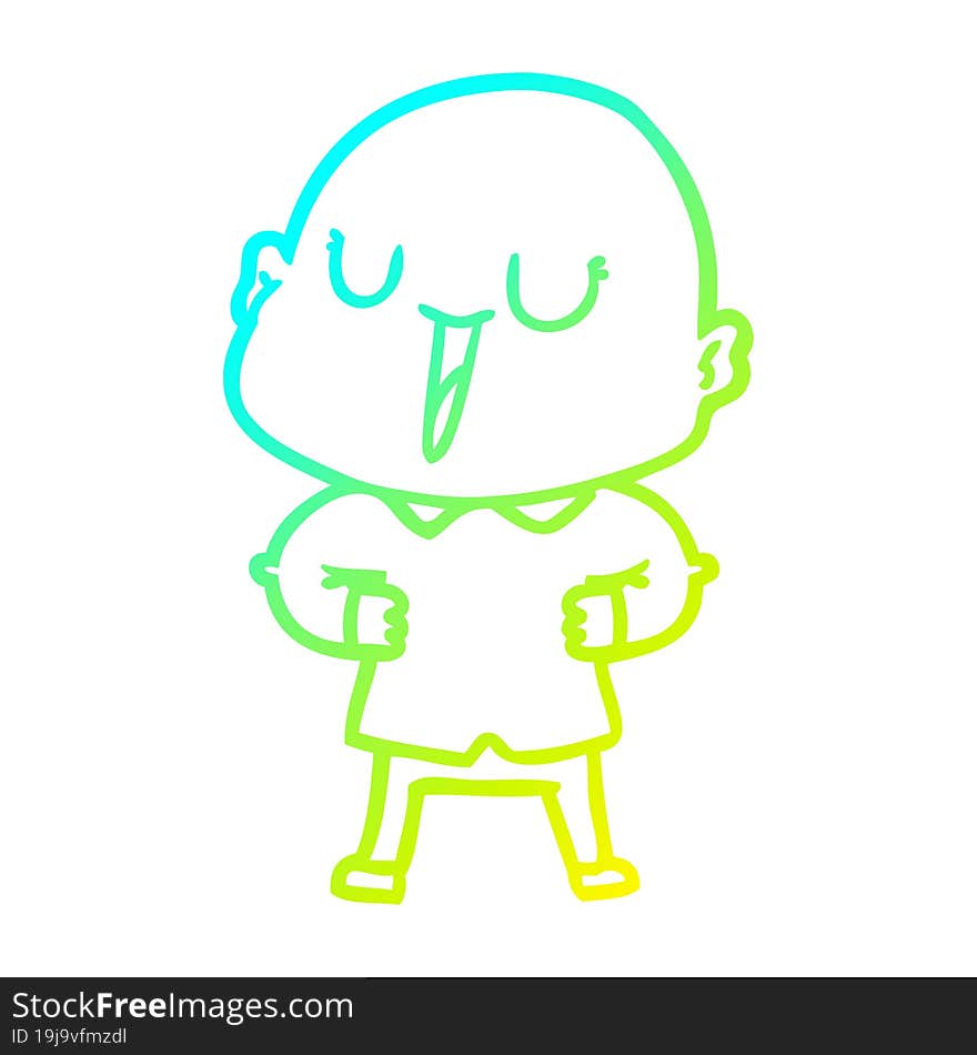 cold gradient line drawing happy cartoon bald man