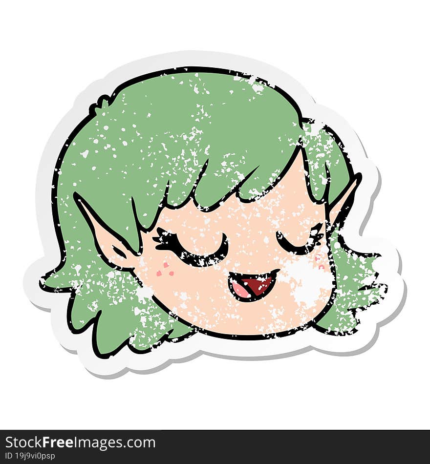 distressed sticker of a cartoon elf girl