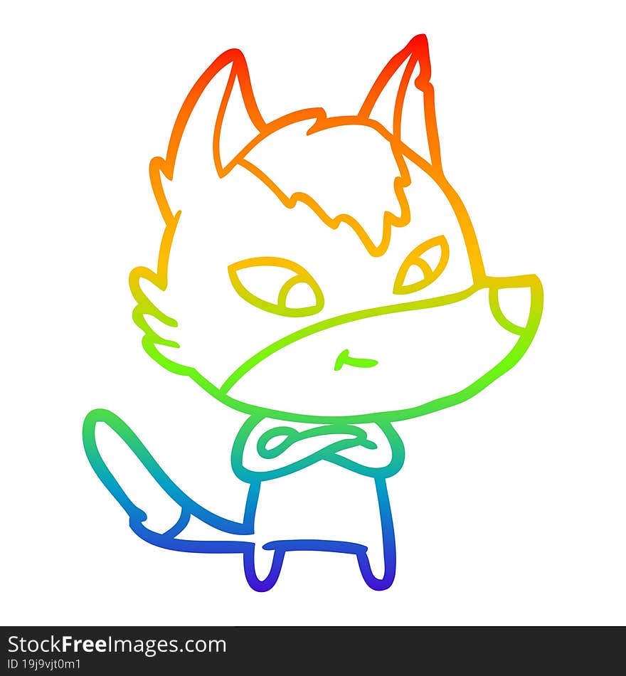 rainbow gradient line drawing friendly cartoon wolf