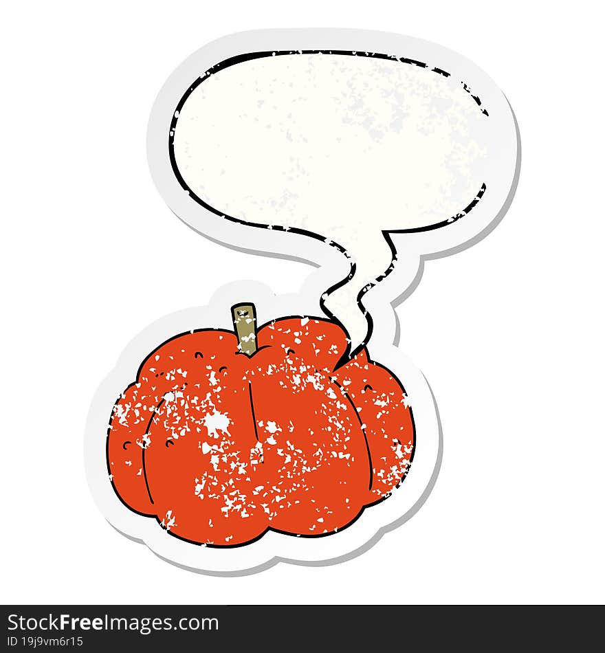 Cartoon Pumpkin And Speech Bubble Distressed Sticker