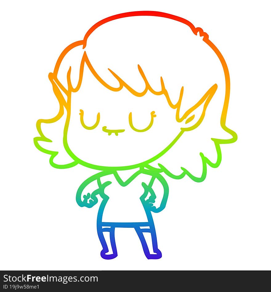 rainbow gradient line drawing happy cartoon elf girl