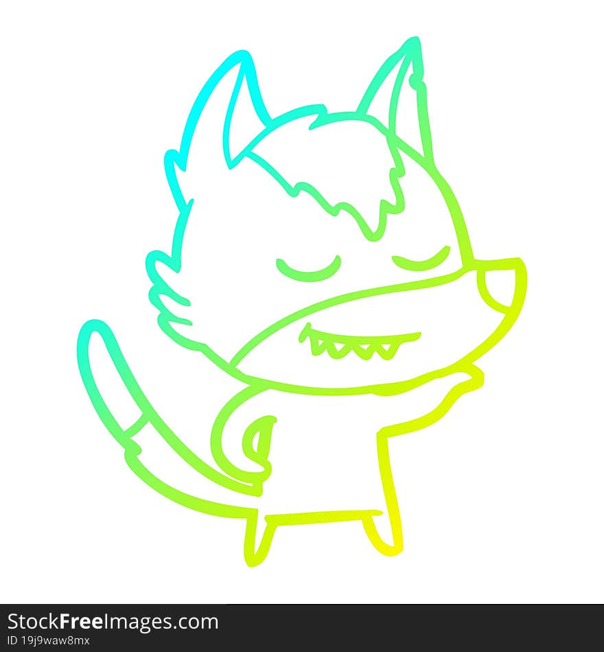 cold gradient line drawing friendly cartoon wolf