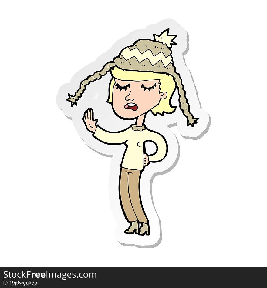 Sticker Of A Cartoon Woman Wearing Winter Hat